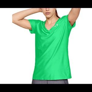 Under Armour Women's Tech Novelty V-neck T-Shirt, Vapor Green/Metallic Silver